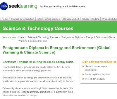 Advert for course in global warming